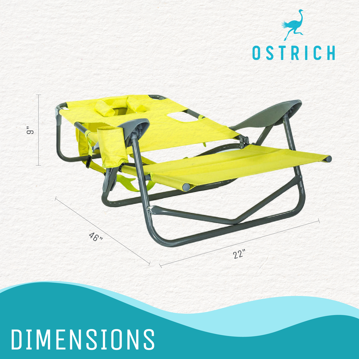Ostrich On-Your-Back Outdoor Lounge 5 Position Reclining Beach Chair, Green