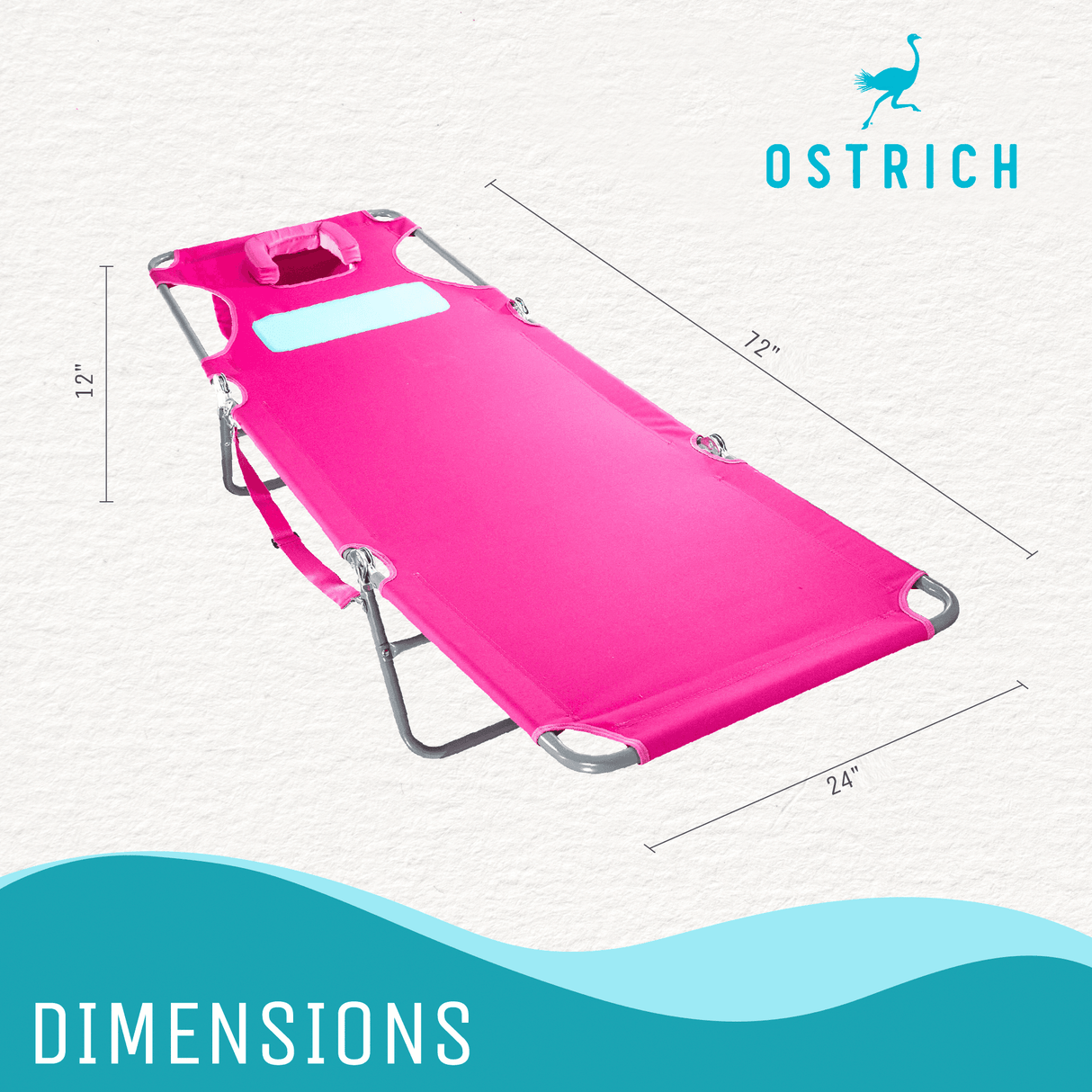 Ostrich Ladies Comfort Lounger, Portable Beach Camping Pool Tanning Chair, Pink