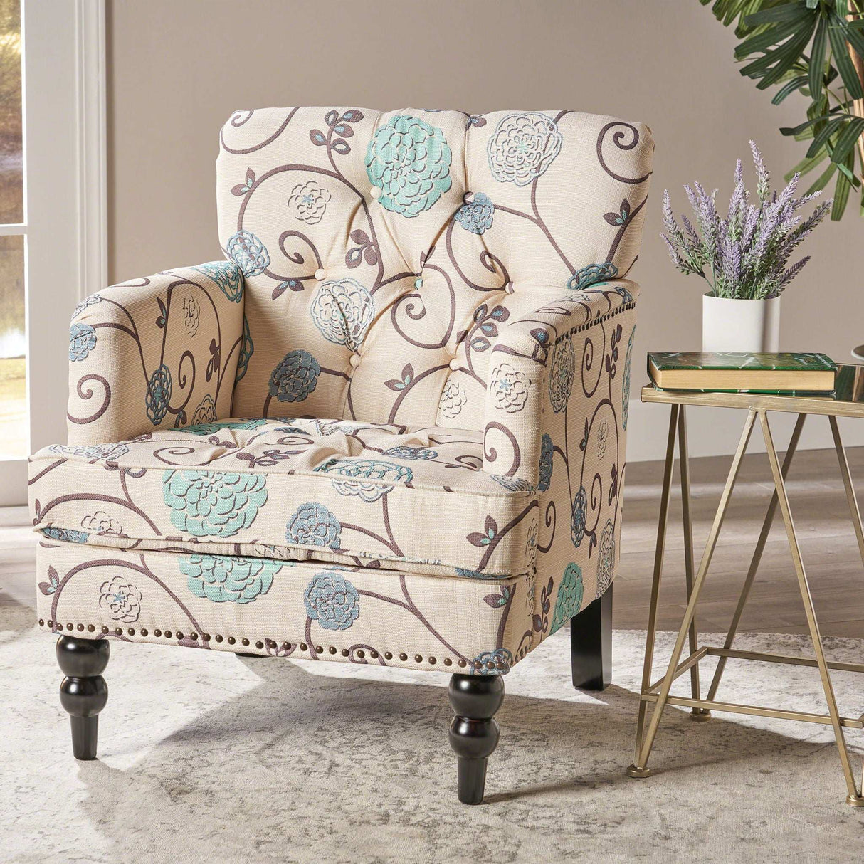 Vitality - Club Chair With Button Tufted Diamond Stitching And Turned Legs