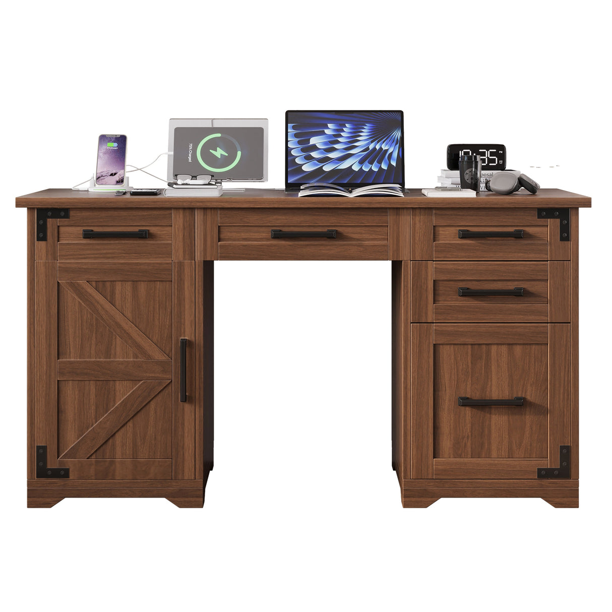 55" Farmhouse Executive Desk with Charging Station