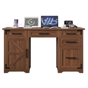 55" Farmhouse Executive Desk with Charging Station