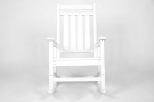 Oversized Rocking Chair with Wood-Texture, Outdoor Rocking Chair for Adults, All Weather Resistant Porch Rocker for Lawn Garden, White