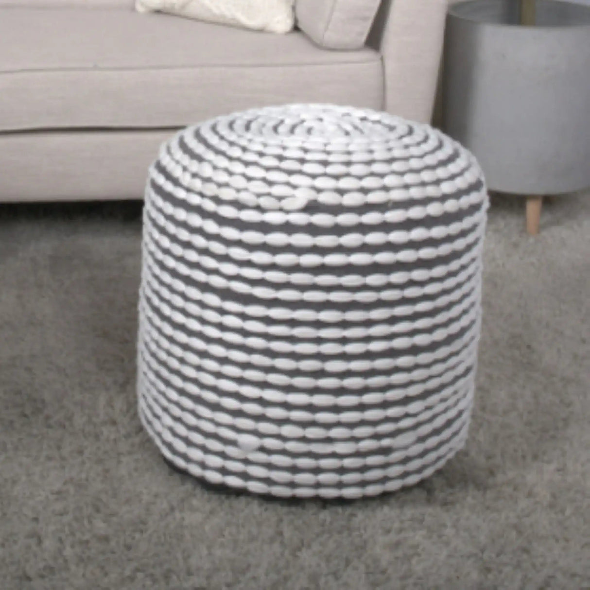 River Handcrafted Cylindrical Pouf in Water Resistant Fabric