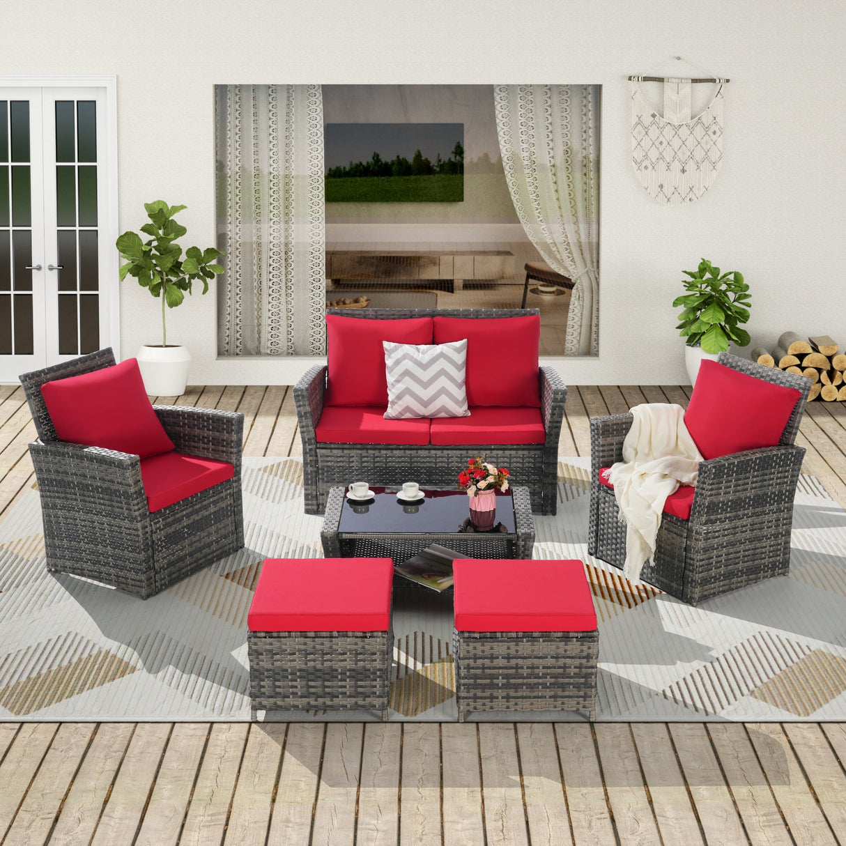 Antigua 6-Piece Handwoven Rattan Outdoor Seating Ensemble