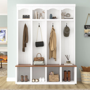 Entryway Hall Tree With Bench, 4 Hooks & Open Storage Space