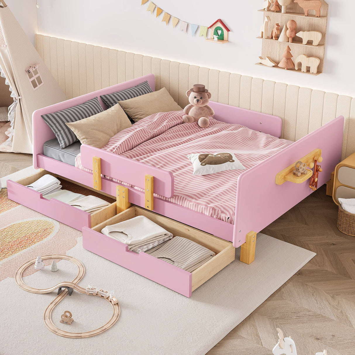 Full Size Platform Bed with Storage Drawers
