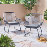 Set of 2 Woven Rattan Outdoor Club Chairs with Cushions