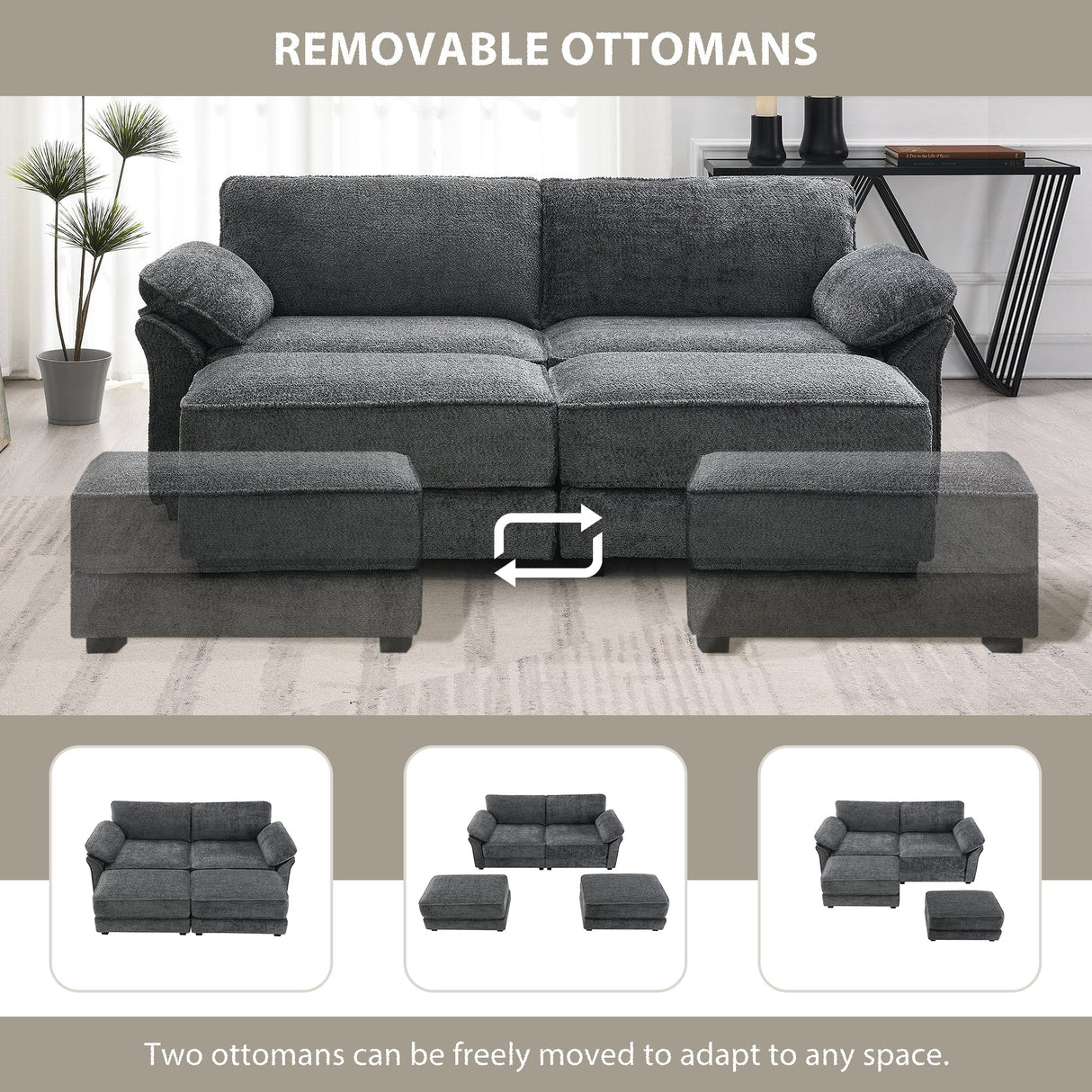 The Adelle Adaptable Gray Chenille Modular Sofa Bed