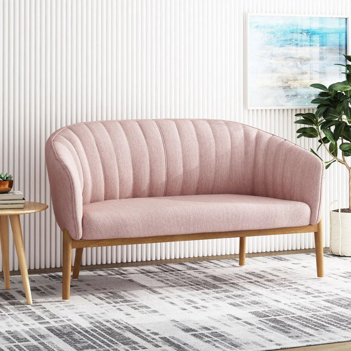 Mid Century Modern Loveseat with Channel Stitched Backrest
