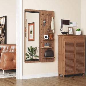Wall Mounted Full Length Mirror With Shelf And Hook
