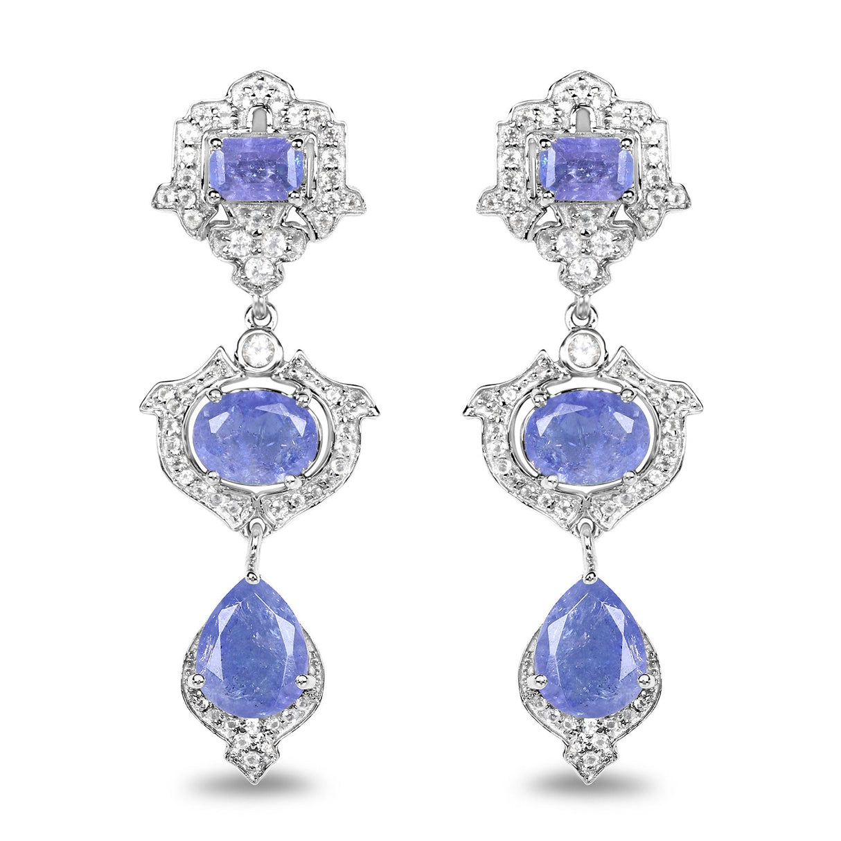 7.73 Carat Genuine Tanzanite and White Topaz .925 Sterling Silver Earrings
