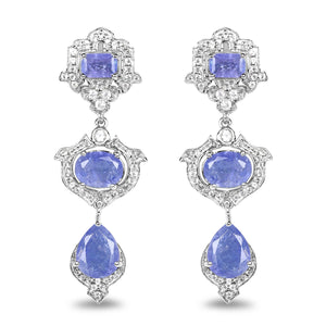 7.73 Carat Genuine Tanzanite and White Topaz .925 Sterling Silver Earrings