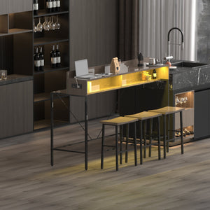 59 Inch Bar Table with Stools and LED Light