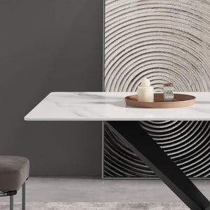 Modern Artificial Stone Straight Edge Metal X Leg Dining Table, 6 People