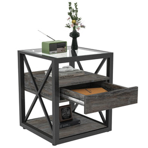Modern End Tables with Drawer - Set of 2 Nightstands