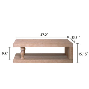 Rustic Solid Wood Coffee Table with Open Shelf – 47.2"