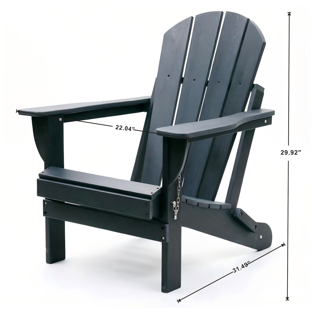 Adirondack Folding Chair with Dual Cup Holders - HDPE All-Weather Outdoor Chairs, Wood-Like Patio Chair for Backyard, Camping, Garden, Pool & Fire Pit, Black