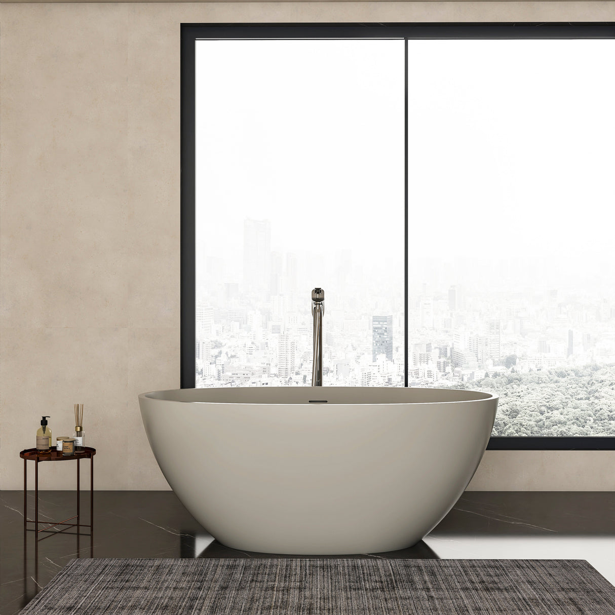 55 Inch Freestanding Solid Surface Soaking Bathtub
