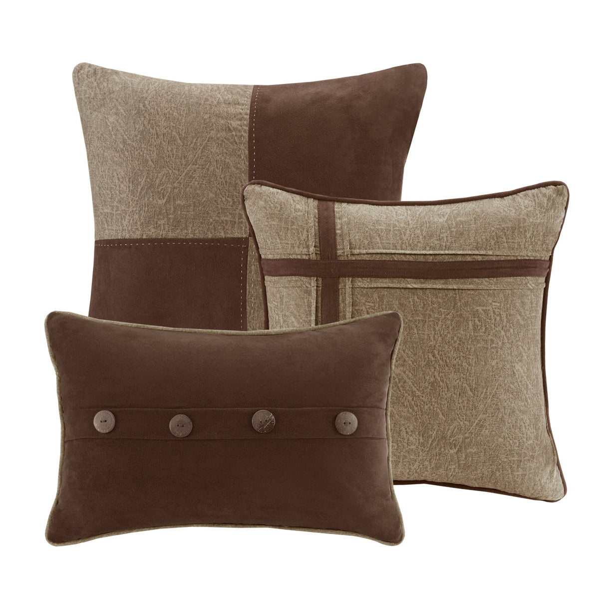 Brown Faux Suede 7 Piece Comforter Set with Decorative Pillows - King