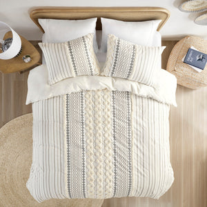 King/Cal King Cotton Printed Duvet Cover Set with Chenille