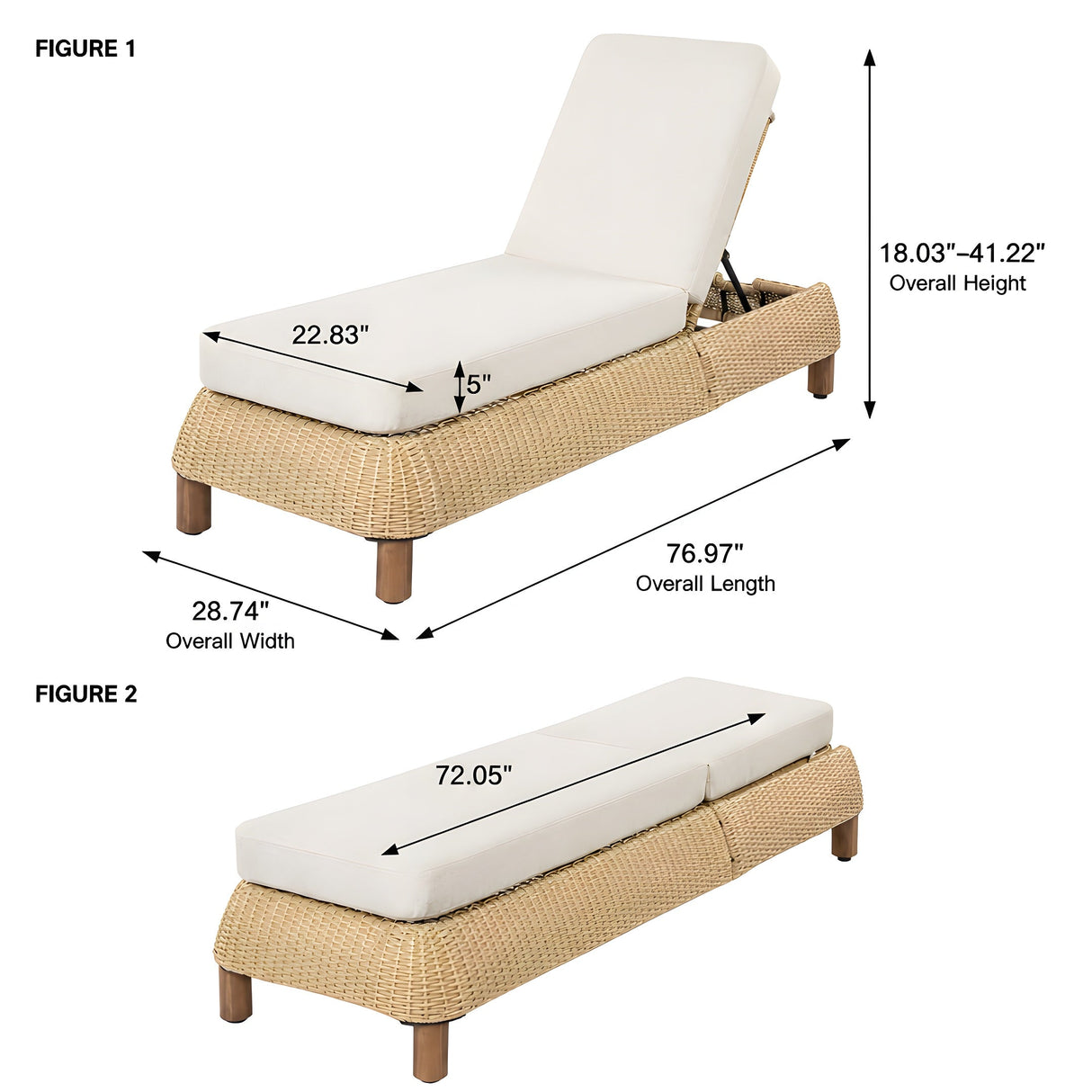 Adjustable Outdoor Wicker Chaise Lounge Chairs Set of 2