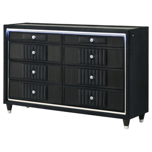 Ravenne 6-drawer Velvet Upholstered LED Dresser Cabinet Black