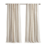 Cotton Printed Curtain Panel with Chenille Stripe and Lining Ivory 50x95'