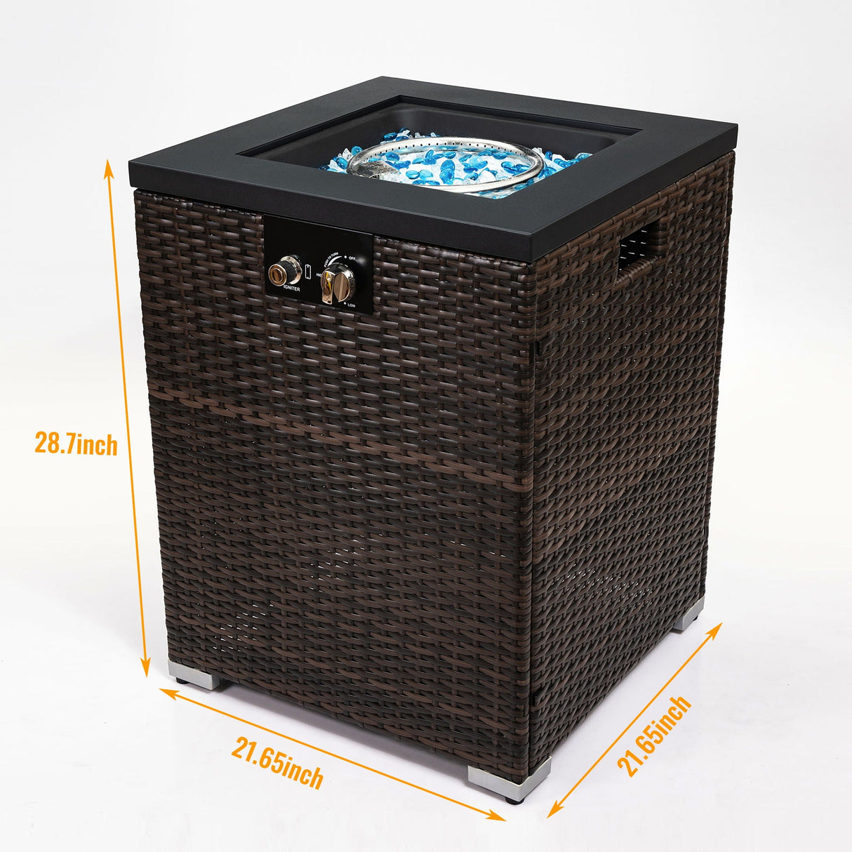 Propane Gas Square Fire Pit, Tile Tabletop With Beautiful Wicker Base For Outside