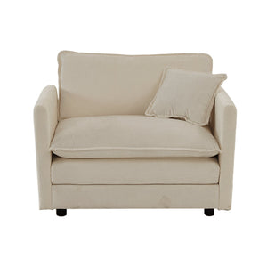 Modern Accent Chair with Ottoman in Beige Chenille