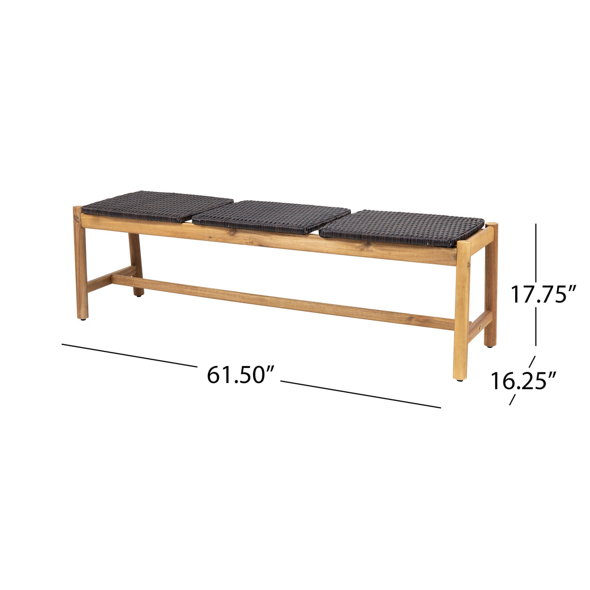 Cambria Rustic 3-Seater Bench with Teak Finish Acacia Wood
