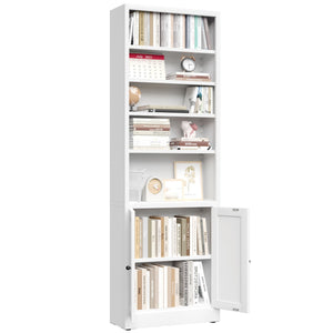 Bookcase Tall 5-Tier Adjustable Storage Shelf With Door Deep - White