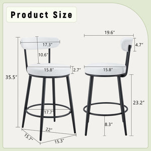 Fashionable Ergonomic High Legged Bar Chairs with White Fabric Cushions - Set of 2