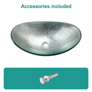 Tempered Glass Vessel Sink With Boat Shape Pop-Up Drain