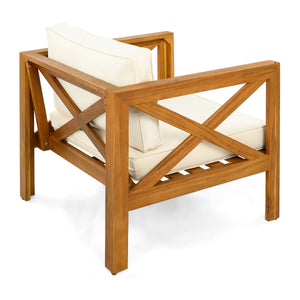 Outdoor Acacia Wood Club Armchair with Cushions (Set of 4)