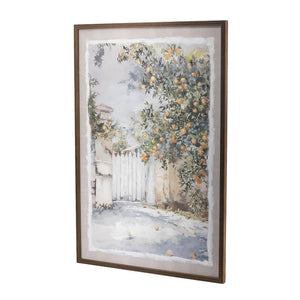 31.5x47.2' Hand-Painted Courtyard Scene Canvas Wall Art with Textured Pine Wood Frame