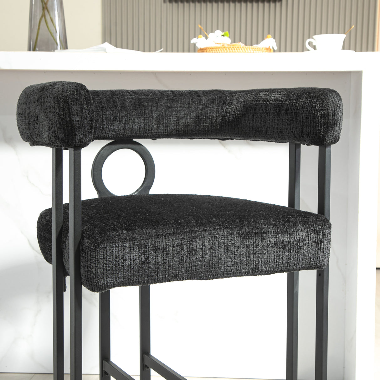 Household bar stools set of 2, modern upholstered with back