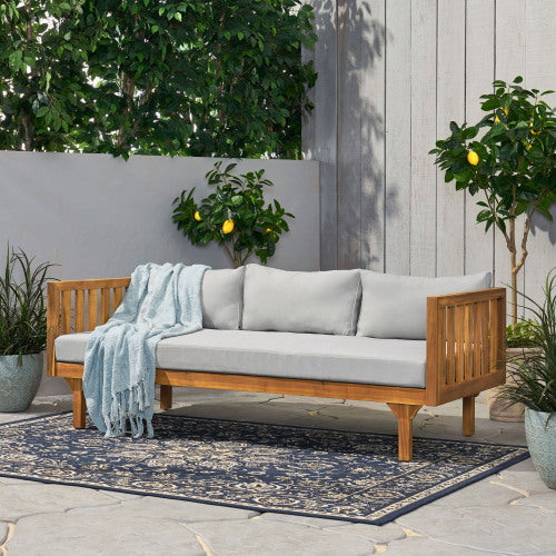 Acacia Wood Patio Furniture Set: Outdoor Daybed & Coffee Table