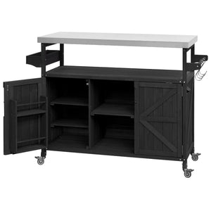 K&K Outdoor Kitchen Island with Rolling Bar Cart and Storage Cabinet