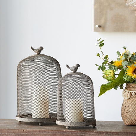 Set-of-2-Ophira-Sparrow-Antique-Gray-Mesh-Candle-Holders,-L:-D8.5x13'--S:-D7x10'-Candle-Holders