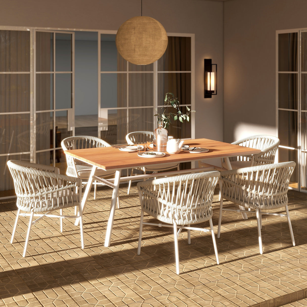 Maiden-71'-6-Seater-Teak-&-Aluminum-Patio-Dining-Table,-Natural-Teak-