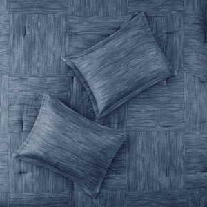 7 Piece Printed Seersucker Comforter Set with Hypoallergenic Fill - Navy