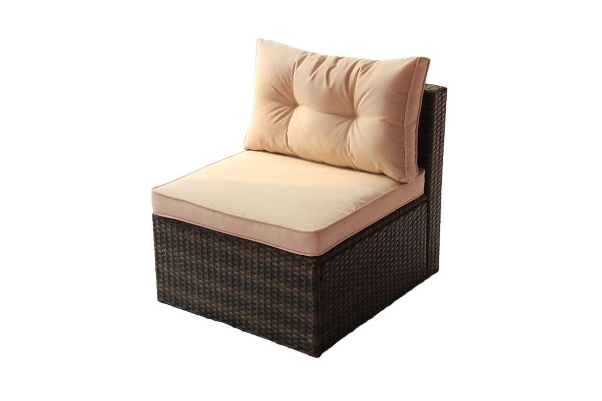 Rattan 7 pc sectional  corner sofa set (brown cushion)