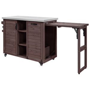 K&K 78.3' Outdoor Kitchen Island with Foldable Grill Table