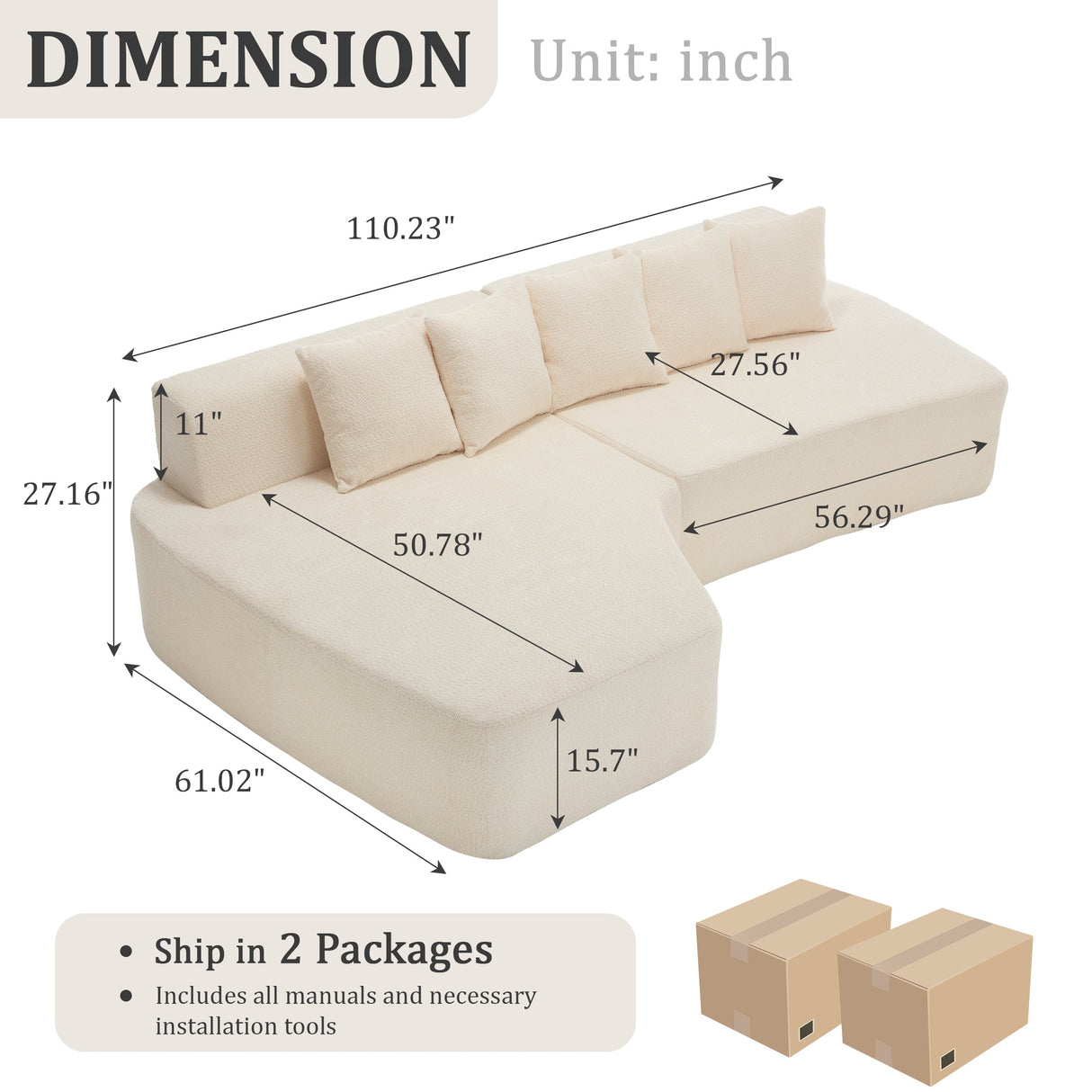 Compression Sectional Couch with Comfy Chaise