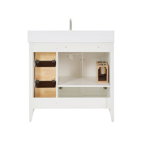 36 Inch Solid Wood Pre-Assembly Bathroom Vanity with US Power - White