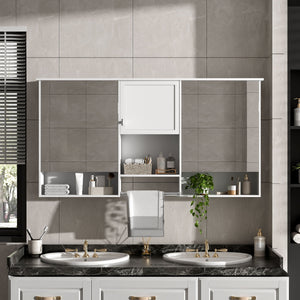 Wall-Mount 3-In-1 Mirror Cabinet With Adjustable Shelf, Soft-Closing Hinges, Rectangular Design - White