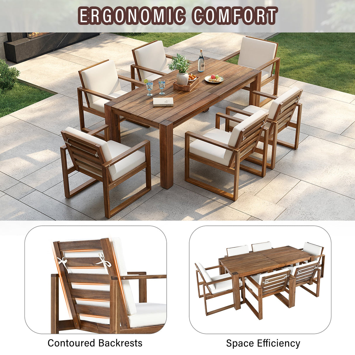 TREXM Patio Table and Chairs Set, 7-Piece Outdoor Dining Set for 6