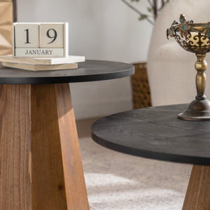 Round Coffee Table - Sturdy Pedestal Wooden Tea Table for Living Room