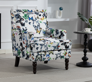 Upholstered Accent Chair - Vintage Armchair with Solid Wood Legs