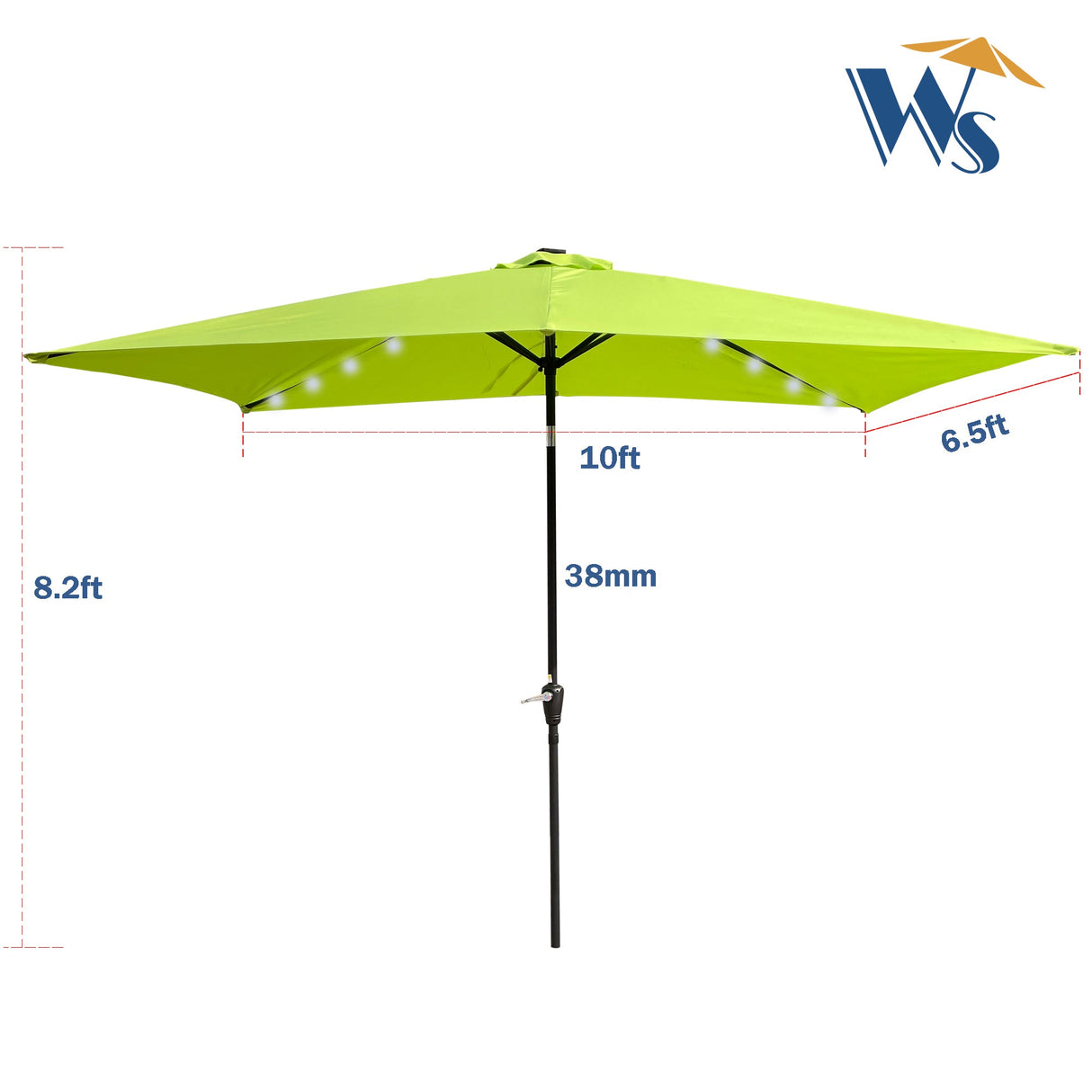 10x6.5ft solar led patio umbrella with crank & tilt
